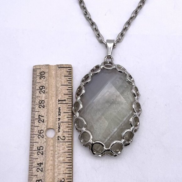 Large Oval Shape Agate Pendant Round Link Chain Necklace 34 Inch - Picture 2 of 6